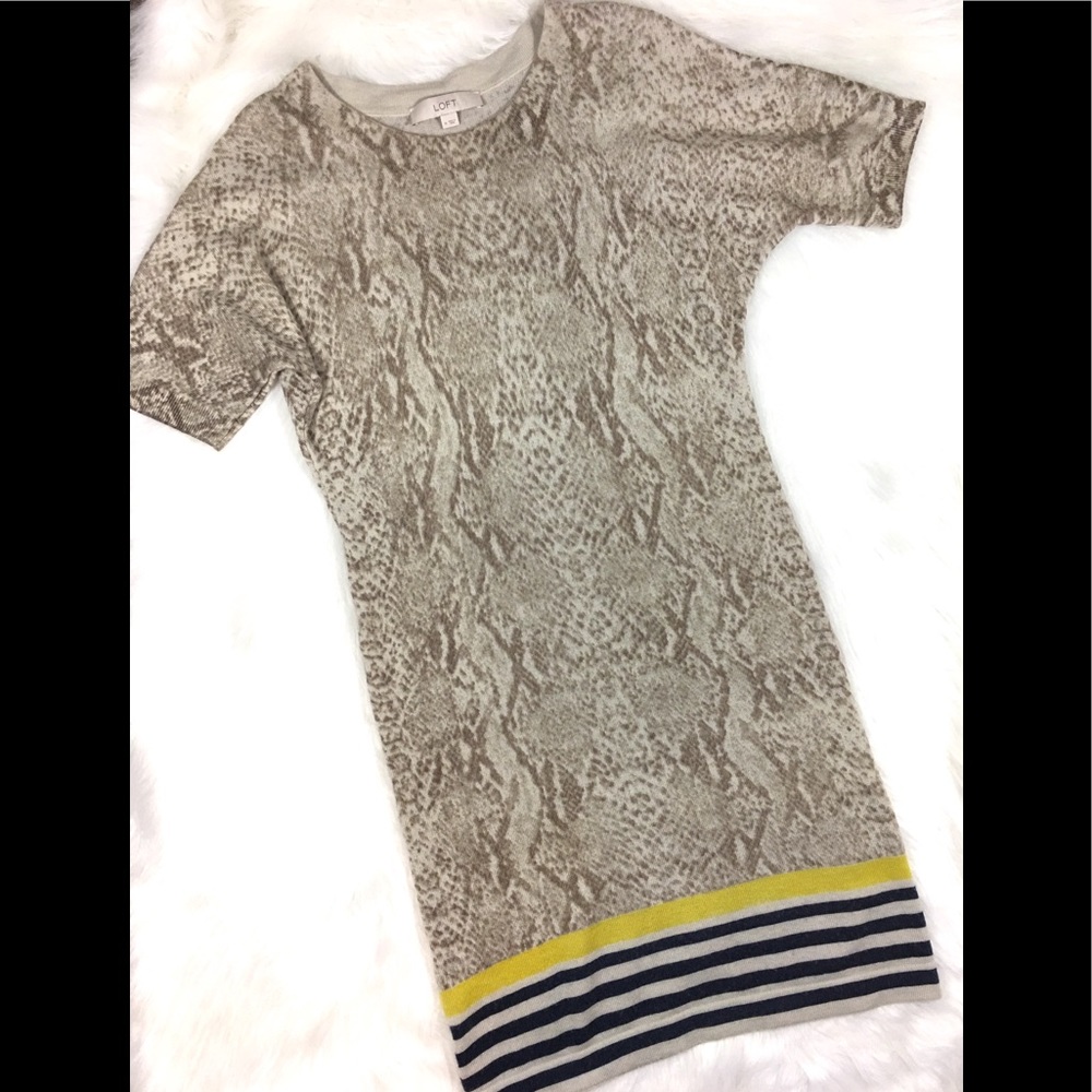 Loft Sweater Dress, Leopard & Stripes, Size Medium